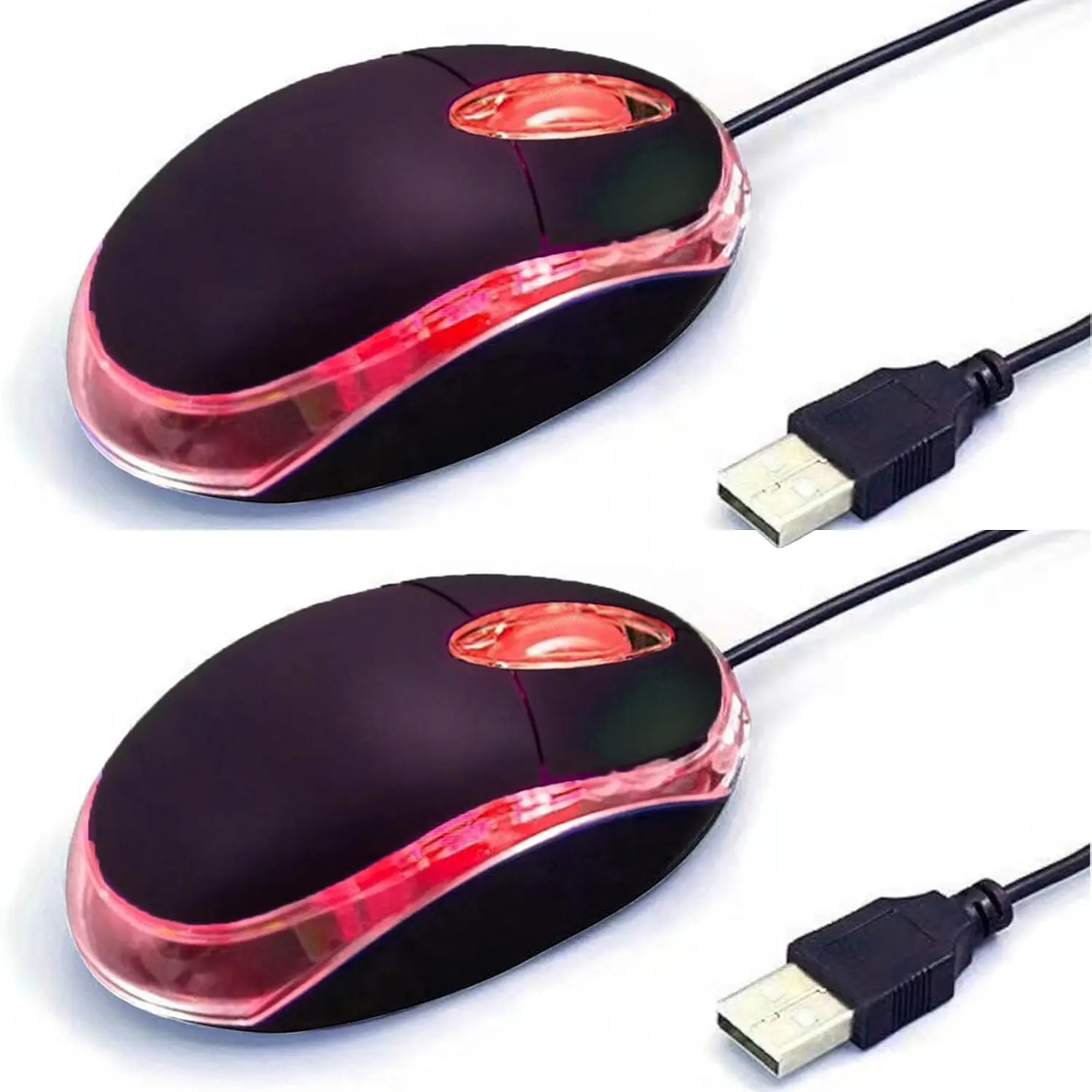 2 Pack Wired Mini Optical  with  Design, USB  Mice for Laptops and PCs,Office and ,School, (Black, Wired)