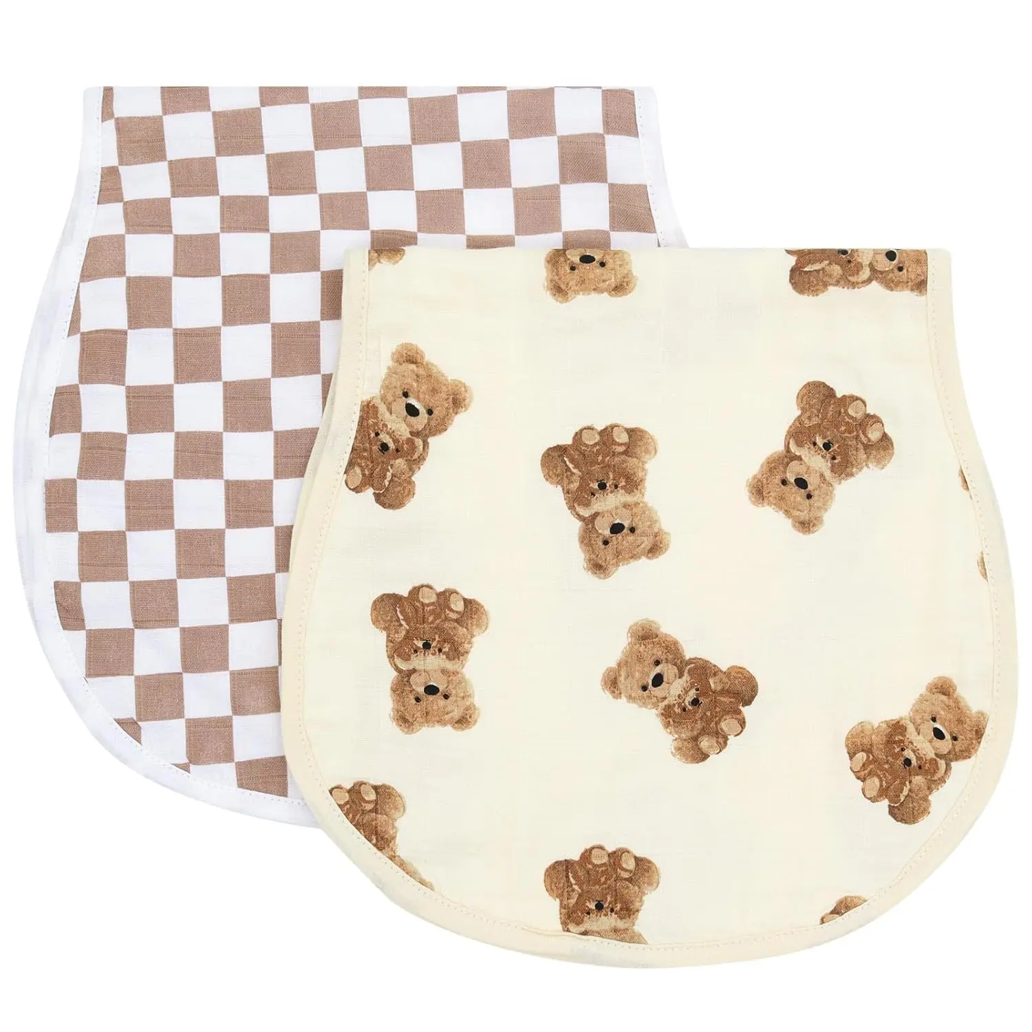 Unisex 2-Pack Newborn Burp Cloths, Bear & Checkered Soft Bamboo Cotton Blends, 22'' x 10.6'' Large Absorbent Spit Up Cloths for 0-3 Months