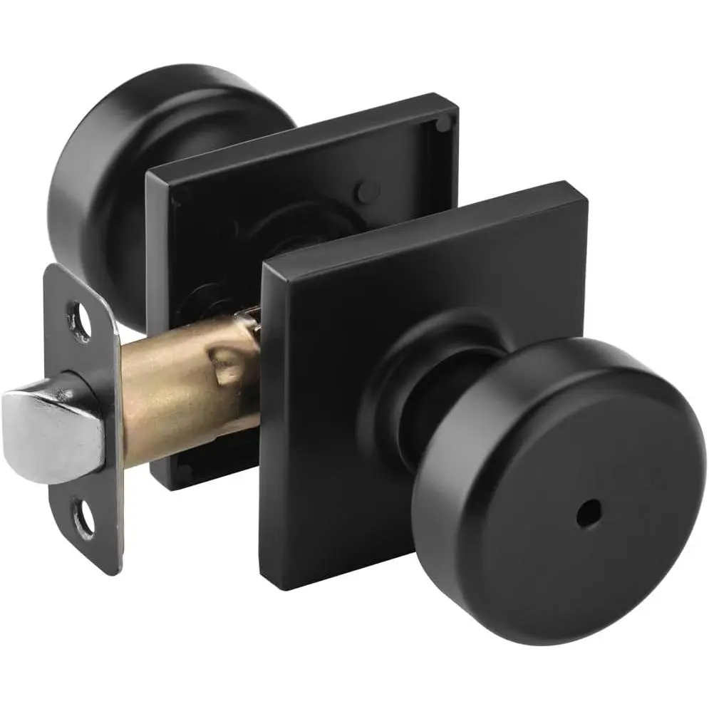 Black Interior Privacy Door Knobs with Turn Lock, Square Rosette, Heavy Duty Option for Bathroom & Bedroom