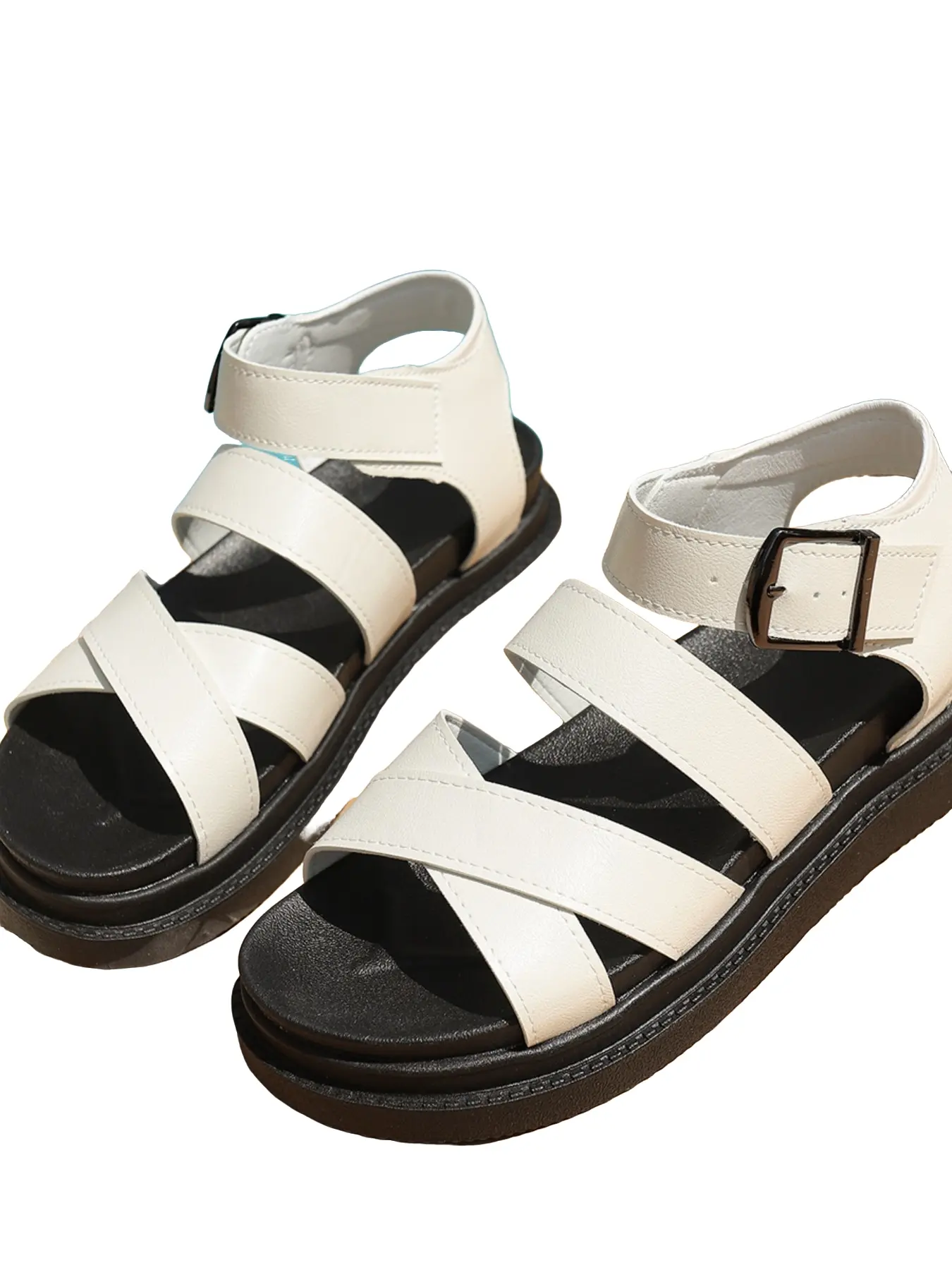 Women's Thick Sole Cross Strap Sandals, Adjustable Buckle Ankle Straps, Non-Slip Comfortable Summer Beach Shoes, Trendy Footwear