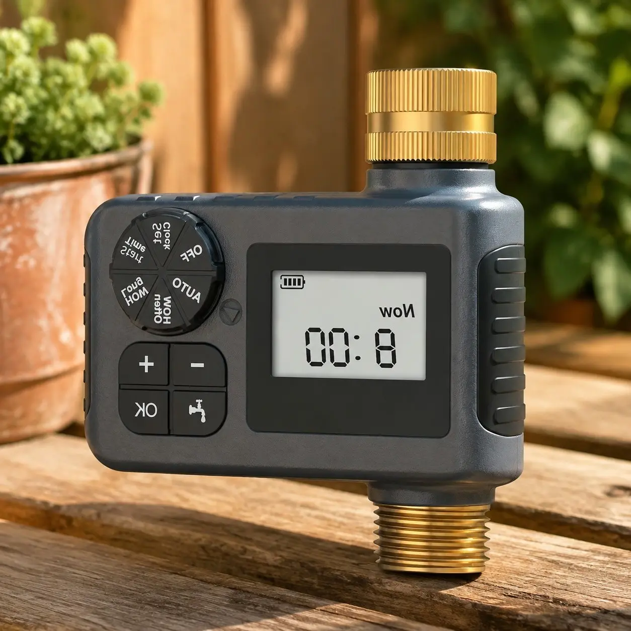 Sprinkler Timer with Brass Inlet and Outlet, Programmable Water Timer for Outdoor Garden Hose, Rain Delay/Manual/Auto Mode, Drip Irrigation and Lawn Watering System, 1 OutletGift