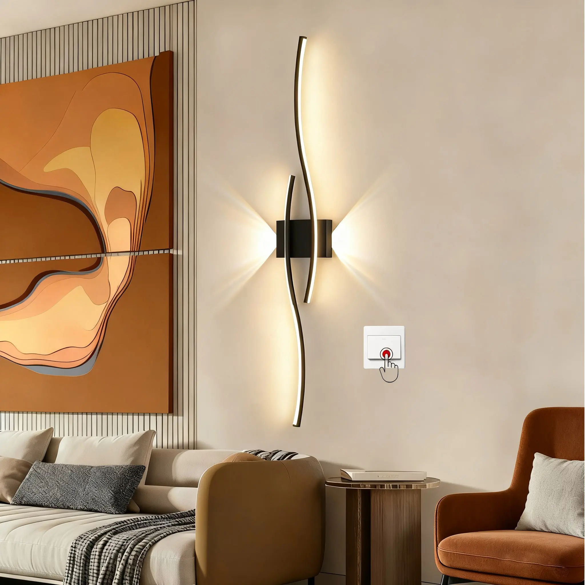 LED Linear Wall Light, Hardwired, Warm Light with Small Spotlights, No Remote Control, Requires Assembly, For Living Rooms, Hallways, Bedrooms, Bedside, and Feature Walls, Minimalist Indoor Lighting Wall Light