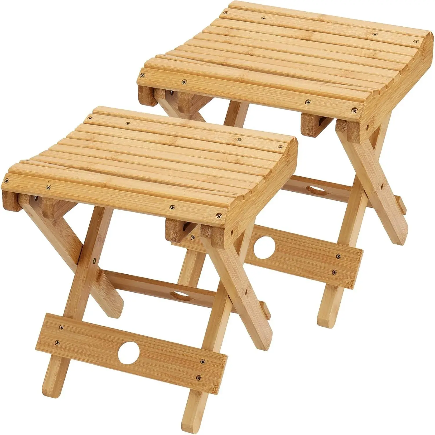 2 Pack 12 Inch Natural Bamboo Folding Bench Seat Stool Bench for Bathroom, Spa, Sauna, Wooden Seat, Shower Bench Stool, Easy Assembled