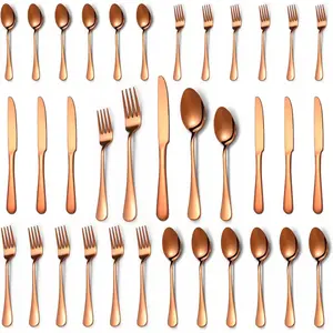 30 Pcs Rose Gold Silverware Set for 6, Food Grade Stainless Steel Flatware Set, Eating Utensils Sets Include Fork/Knife/Spoon, Reusable Cutlery Set for Home Kitchen, Dishwasher Safe, Round Edge