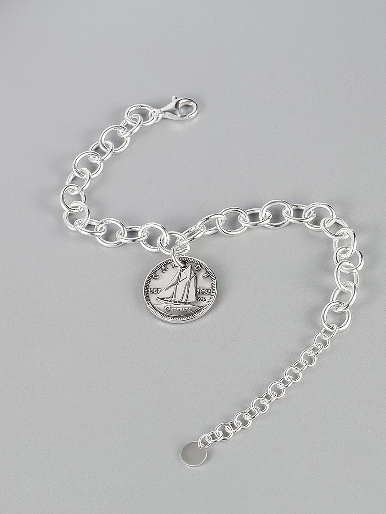 S925 Sterling Silver Vintage Queen Coin Design Bracelet with Pendant, Fashionable Chain Bracelet for Women & Girls, Trendy All-match & Exquisite Jewelry for Birthday Gift, Charm bracelets