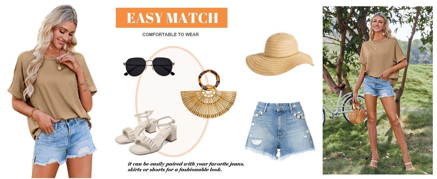 Danedvi Womens Tops Oversized Tshirts Summer Short Sleeve T Shirts Casual Loose Fit Basic Tees Leggings Cute SpringStatements