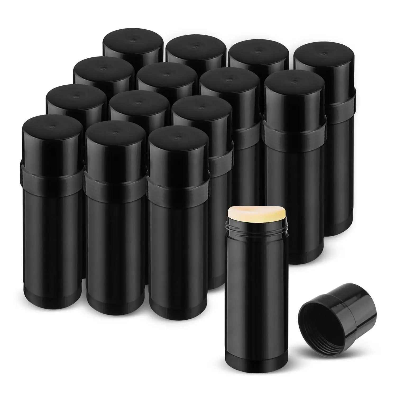 15 Pack 2 oz/60ml Empty Round Twist-Up Plastic Deodorant Containers, Top-Fill Tubes for Homemade Deodorant, Shaving Soap, Heel & Lip Balm, Solid Lotion Bars - BlackGift