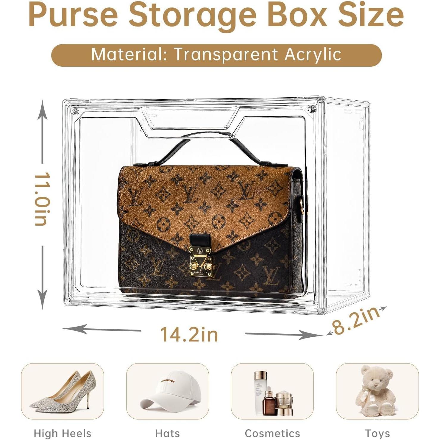 Purse Organizer for Closet,Clear  Display Case for Handbag Organizer, Purse Storage Box with  Door, Plastic Storage Bins for Book, Collectibles,  (5 Pack)