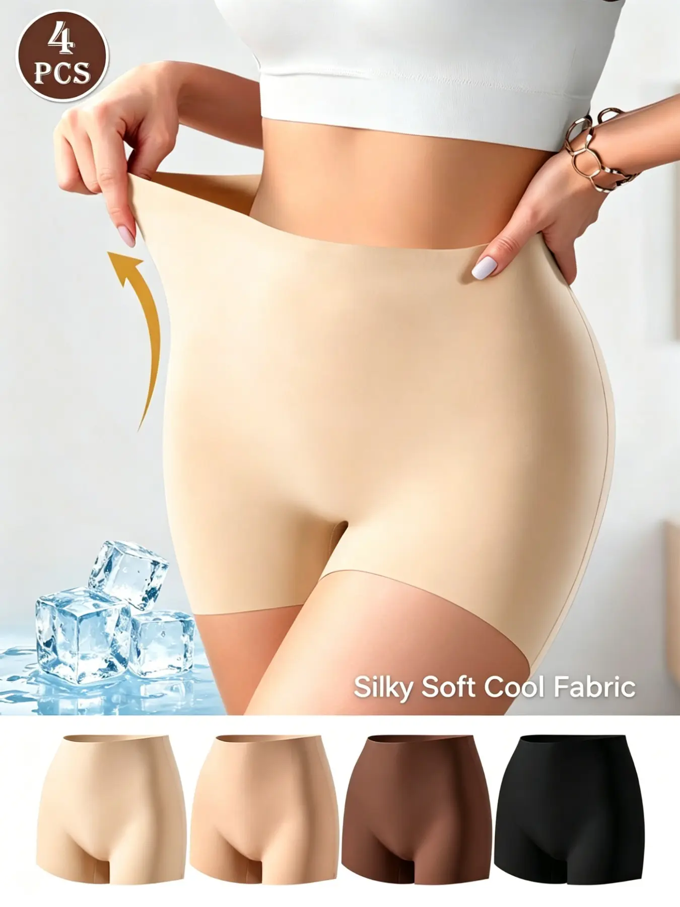 HOTCOM 4-Pack Women's High-Waist Tummy Control Boyshorts (Stretchy Design - No Butt Pad), Seamless Butt Lifting Shapewear, Invisible Underwear, Breathable Soft Smooth Fabric, Natural Skin Tone Colors, Perfect for Dresses, Skirts and Daily Wear