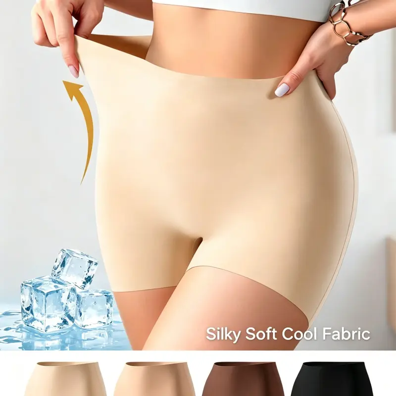 HOTCOM 4-Pack Women's High-Waist Tummy Control Garments Boyshorts (Stretchy Design - No Butt Pad), Seamless Butt Lifting Shapewear, Invisible Underwear, Breathable Fabric, Natural Skin Tone, Perfect for Dresses, Skirts and Daily Wear