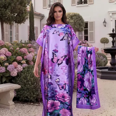 2 Piece Fashion Print Robe Set, Shawl and Headscarf, Sun Protection Scarf, Casual Beachwear for Women, Beach Coverups, Swimsuit Cover Up, All Seasons