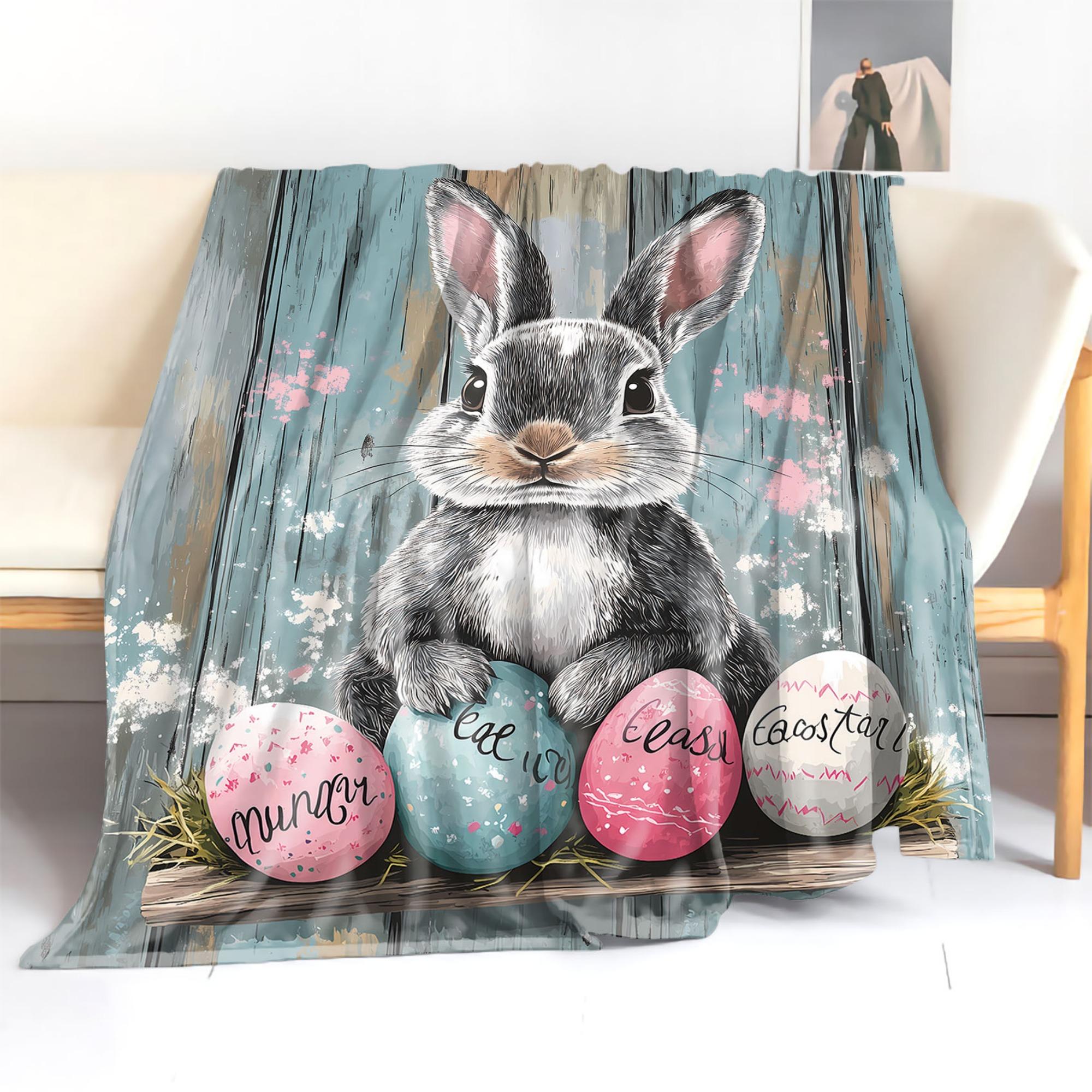 Easter Rabbit & Egg Pattern Blanket, 1 Count Soft Comfortable Throw Blanket, Cool Bedroom Bedding Blankets, Warm Napping Blanket for Home Office Camping, Soft Fluffy Blanket, Cozy Throw Blanket
