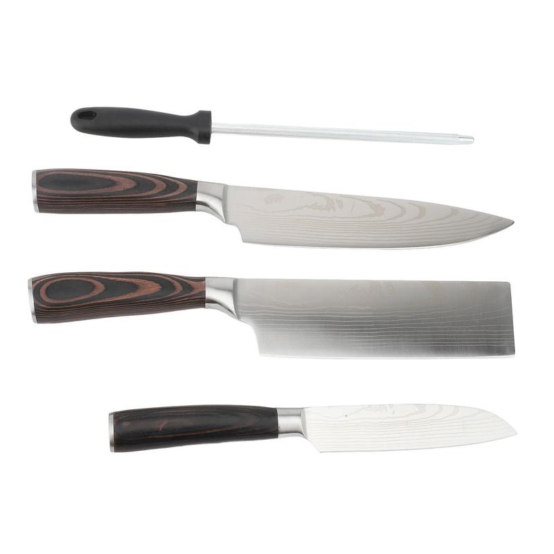 4 Piece Premium Japanese Style Knife Set with Laser Damascus Patterns, Imperial Collection, Ultra Sharp Cutting Edge