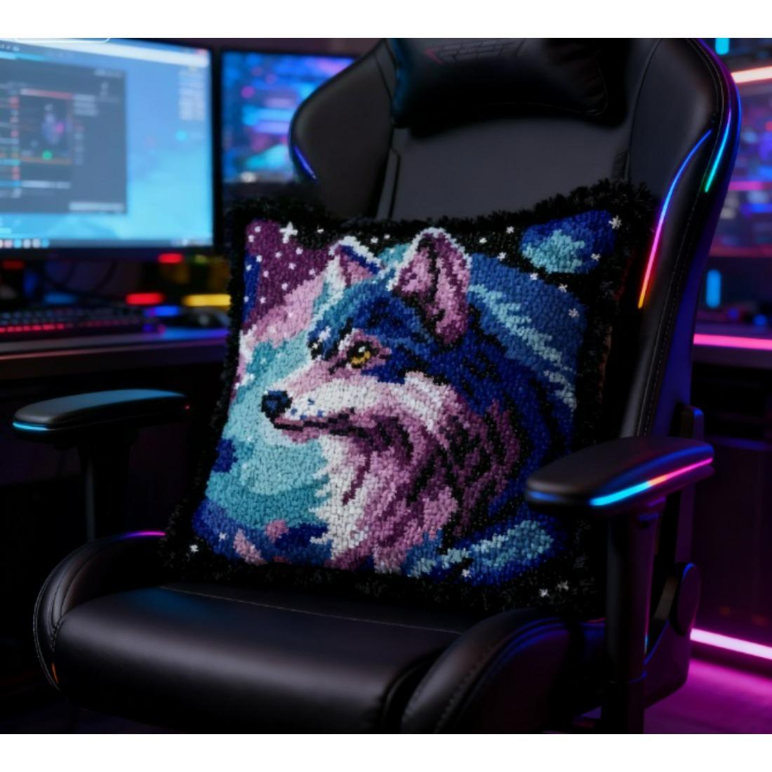 latch hook kits for adults Latch Cushion pcs, Beautiful Wolf King pattern pre-print Pillowcase, for or Beginners Adults to Knott, DIY Latch Hook pcs, 43cm x 43 cm/17inx17in( Wolf King )