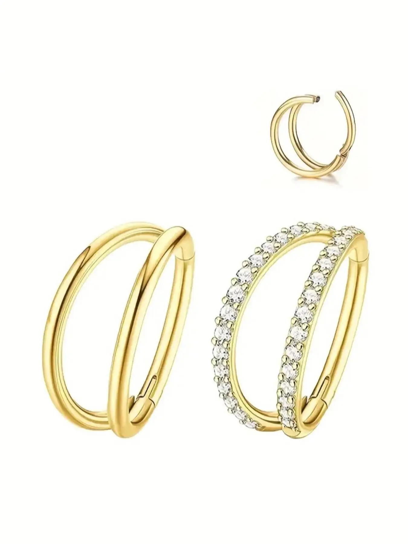 2 Pcs Multi-Layer Cartilage Nose Rings, Stainless Steel Hinged Piercing Nose and Lip Rings, Fashion Simple Jewelry for Men and Women