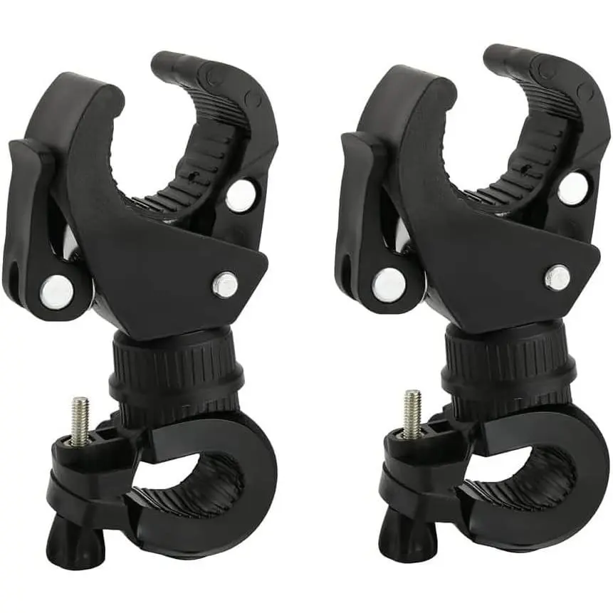 2 Pack Bicycle Flashlight Mount, 360 Degree Rotating Bike Light Mount, Universal Torch Clip  Mountain Bike and Bicycle LED Light Mount, Camera, GPS
