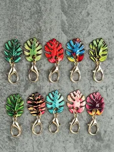 10pcs Tropical Rainforest Alloy Simulated Leaf Keychain Set, Hawaii Series, High Beauty Versatile Bag Pendant, Portable Healing Pendant, Suitable for Birthday/School Season/Anniversary, Gift for Friends