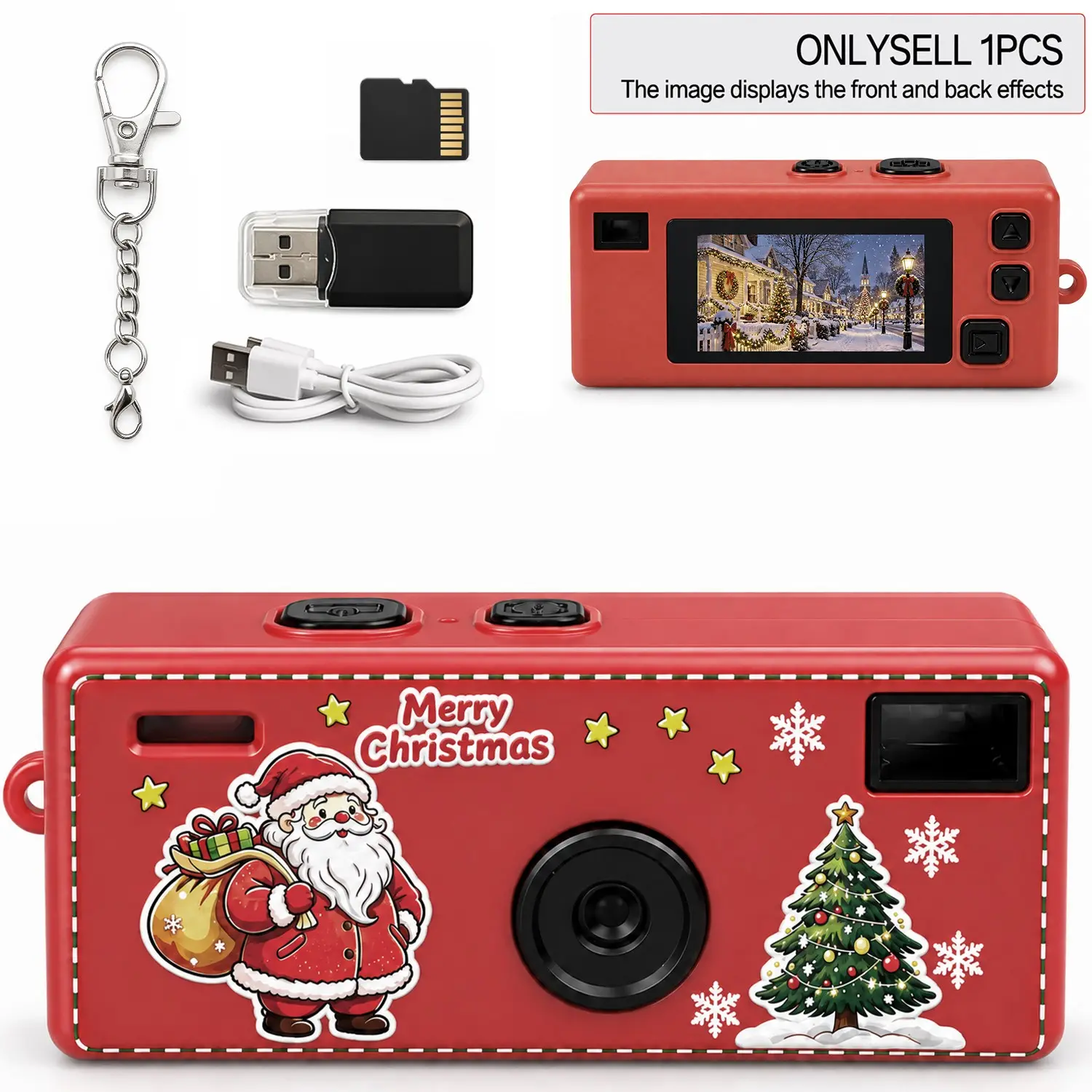 Compact Thumb Camera with Memory Card and Reader, Keychain Camera, Wearable Recorder, Portable Camera, Ideal Christmas Gift