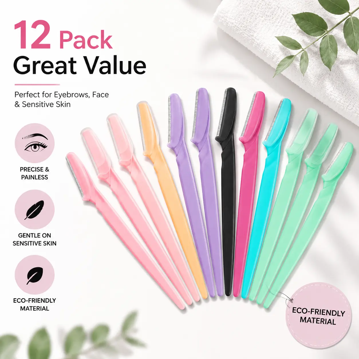 12pcs Facial Hair Remover Razor, Portable Dermaplaning Tool for Eyebrows, Peach Fuzz, Upper Lip & Smooth Skin