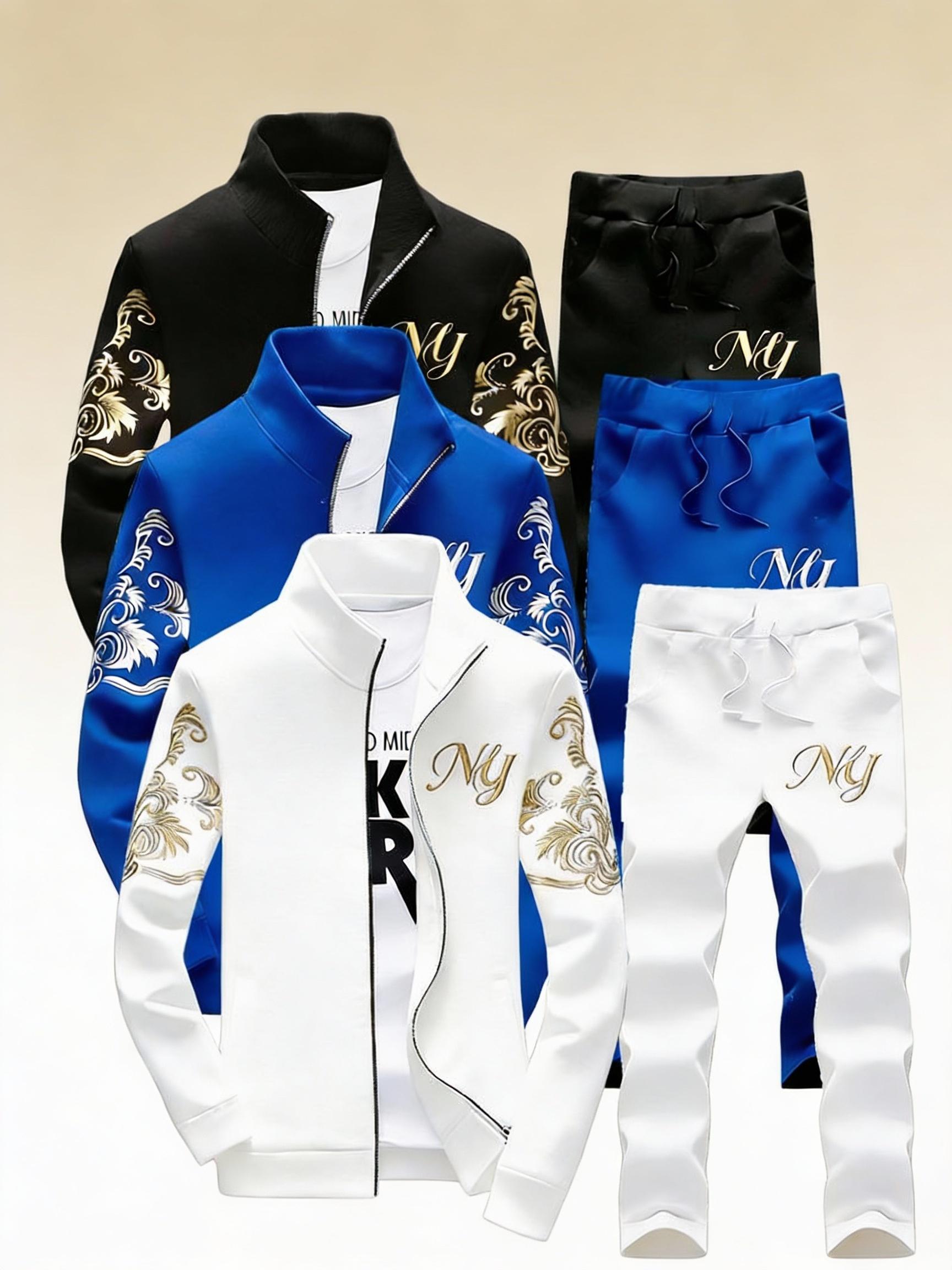 Fashion Men's 3-Piece Coordinated Set with Embroidered Logo and Zipper Closure in Black Red and White