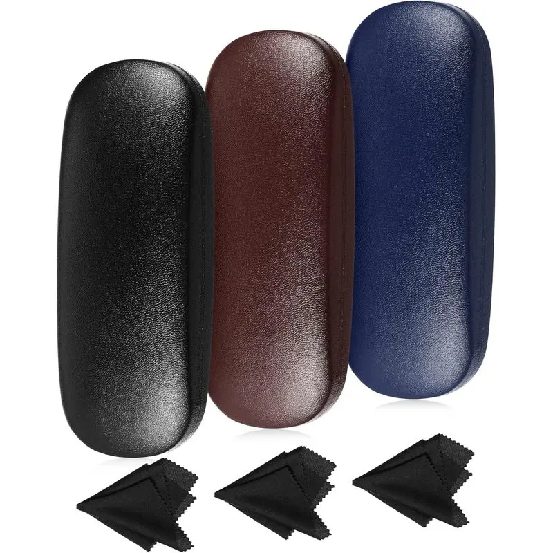 3 Pieces Hard Shell Glasses Case Eyeglass Case Protective Sunglass Holder with Cleaning Cloth for Men Women Unisex