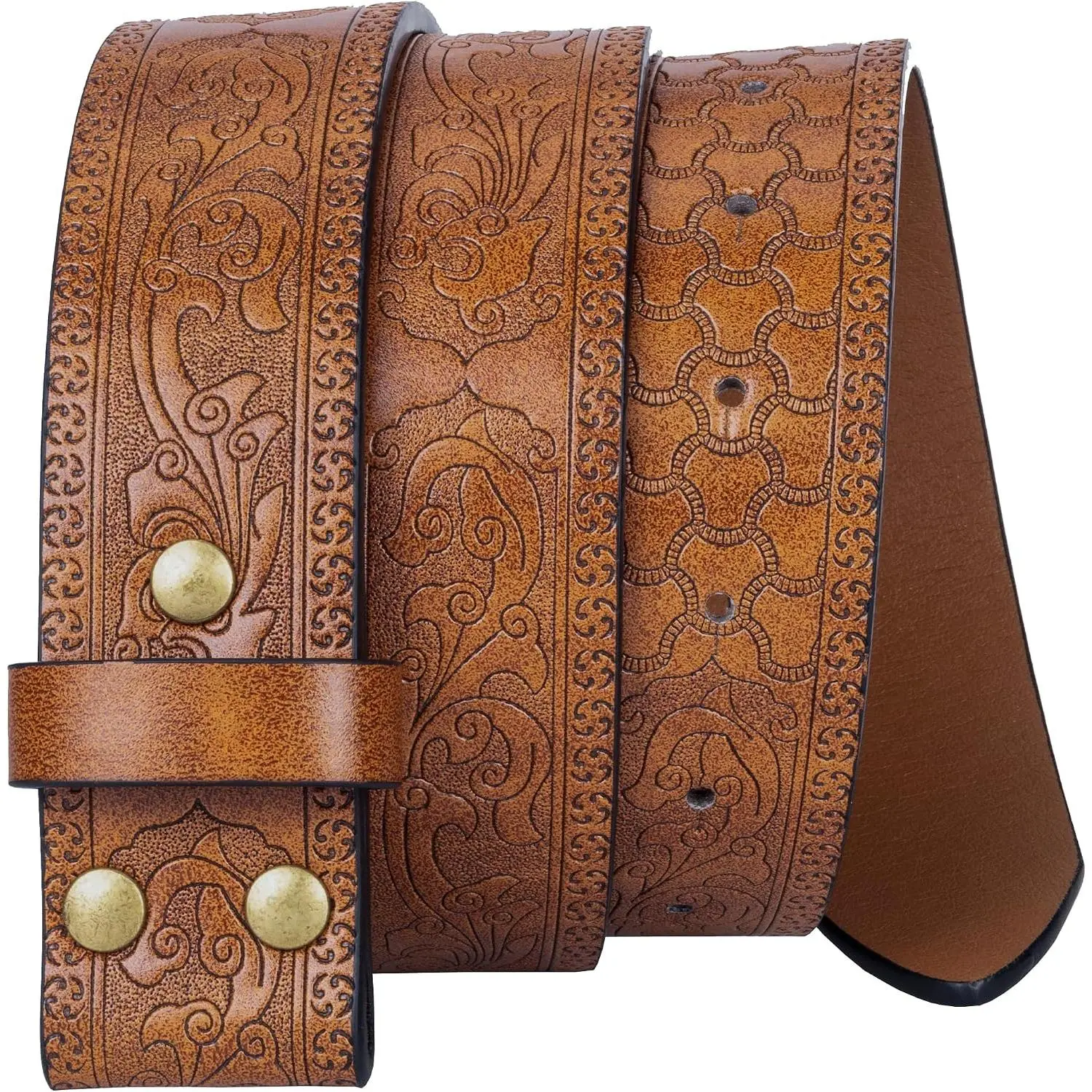 Men Women Retro Belt Strap without Buckle 1.5" Wide Classic  Embossed PU-Leather Belt for Jeans