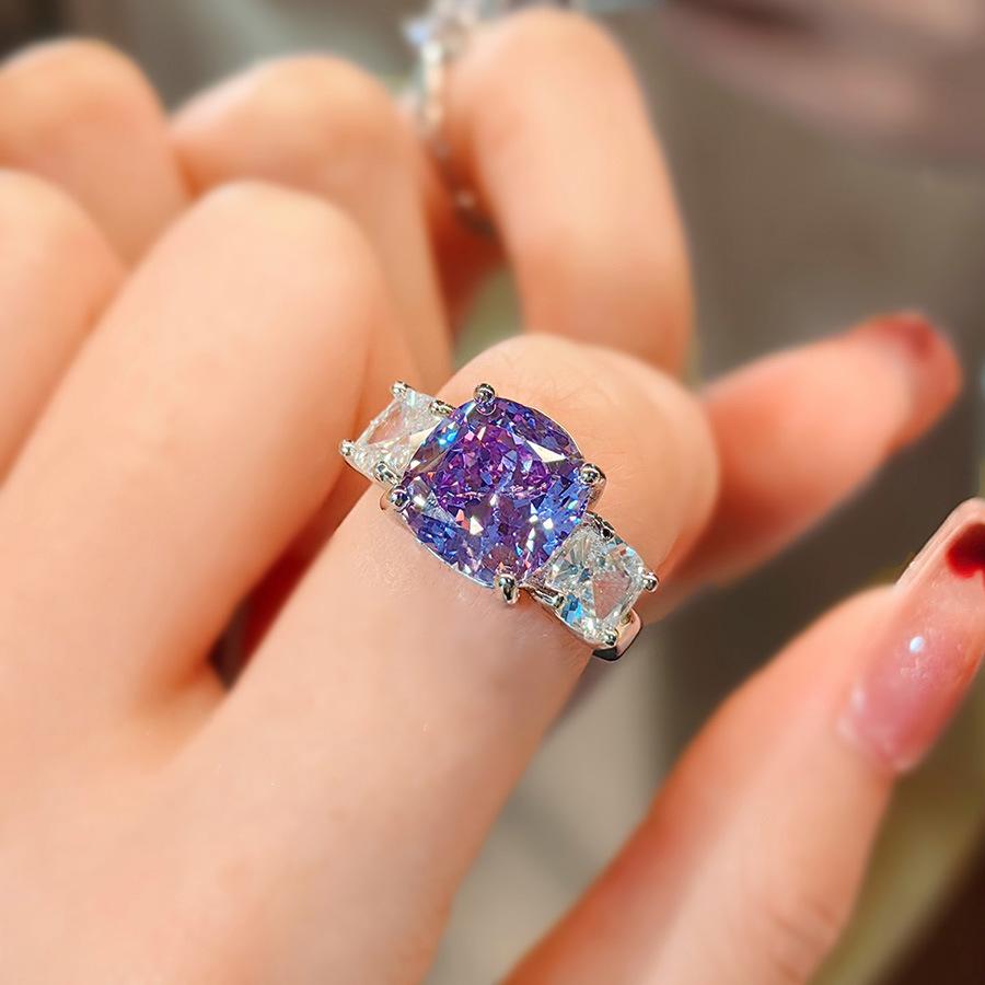 Luxurious, fashionable and versatile pink diamond necklace, purple pendant, high-carbon diamond stud earrings, ice flower-cut ring, colored gemstone set for women