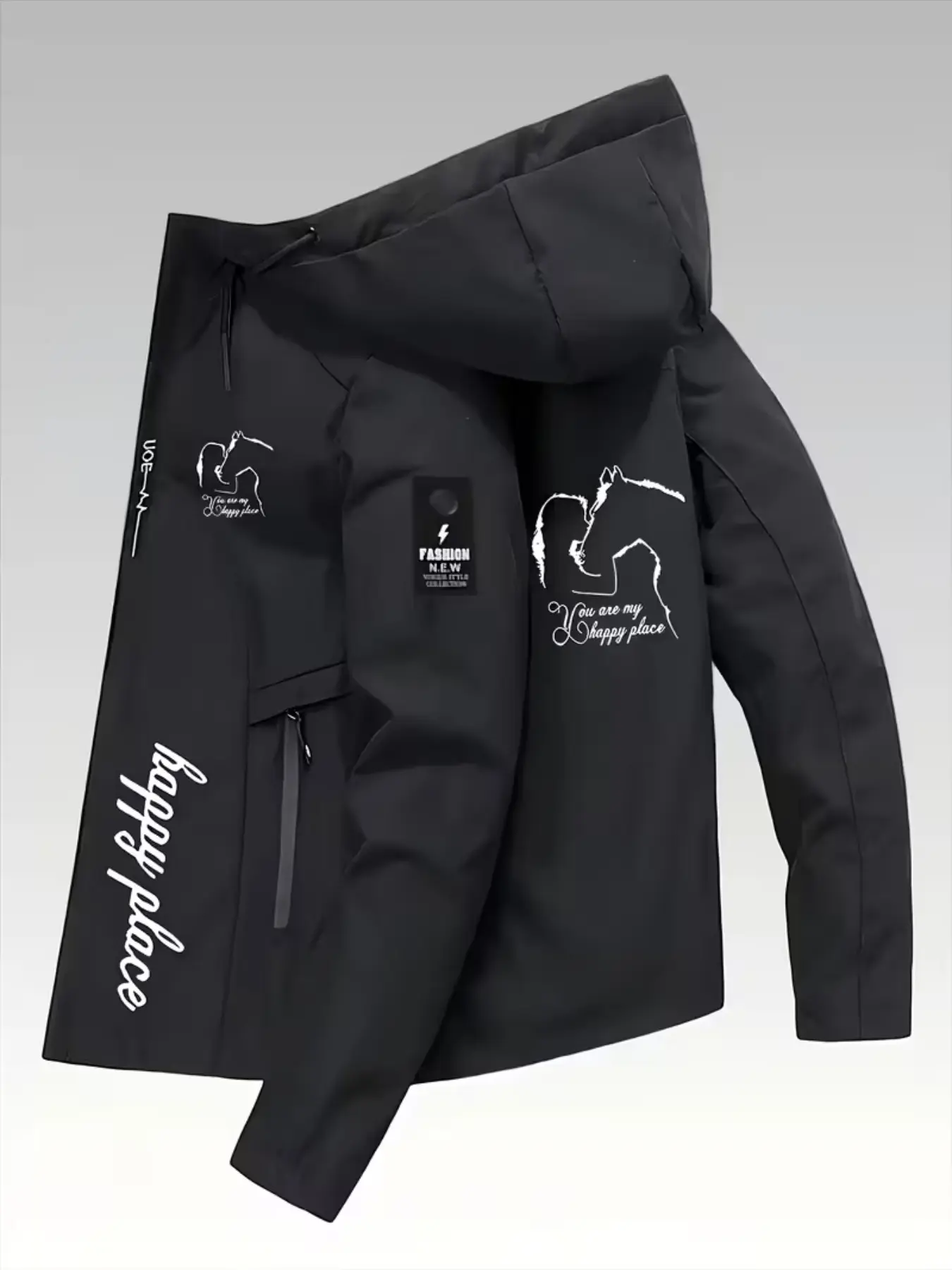 Unisex Knight Print Zip-Up Hooded Windbreaker, Full-Zip Flight Jacket, Ideal for Hiking, Spring/Fall Outdoor Wear