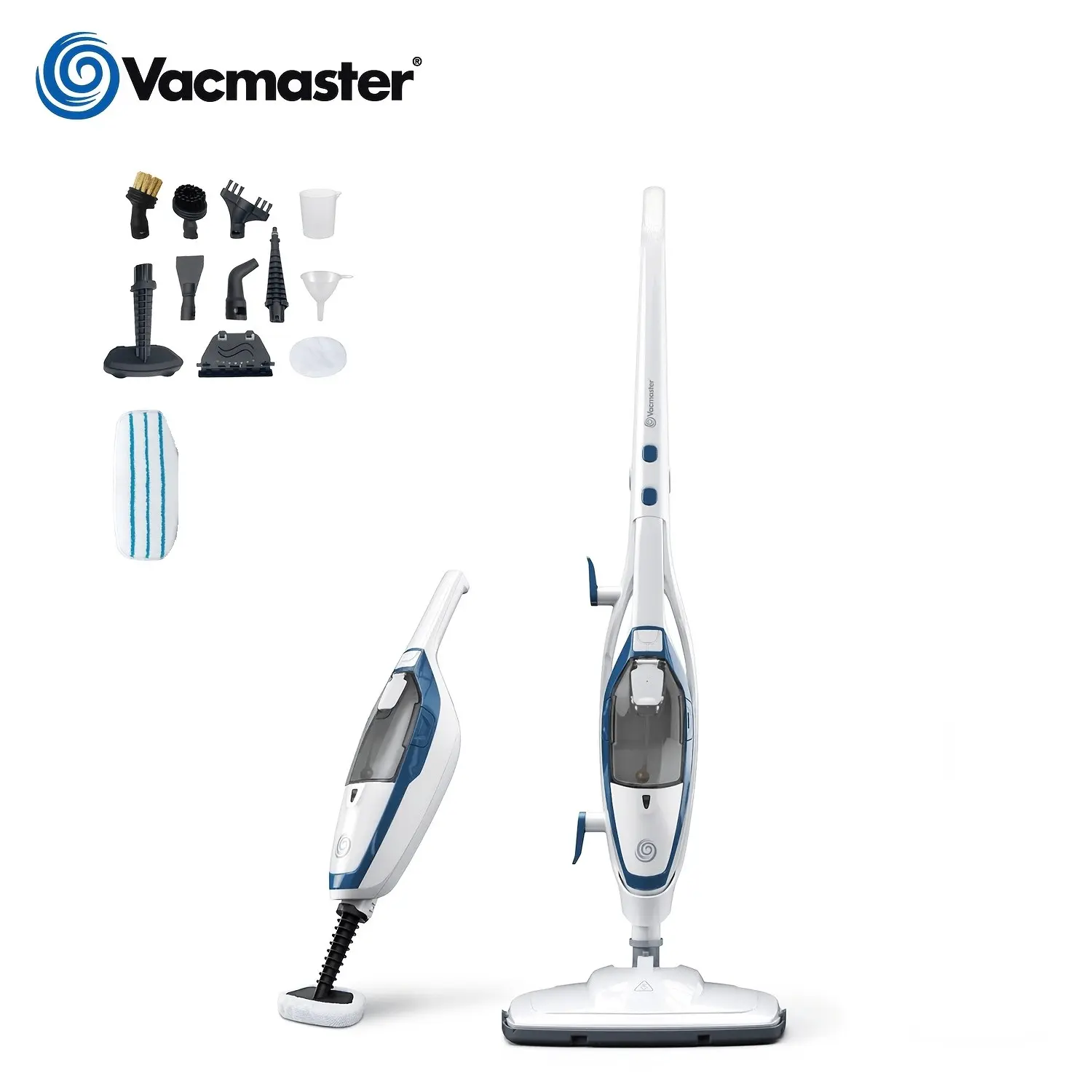 Vacmaster Multi-Surface Steam Mop & Detachable Handheld Steamer, 14 Tools for Floors, Carpets, Stove Tops & Glass. Quick-Heating, Lightweight, Chemical-Free Cleaning in 20 Seconds.