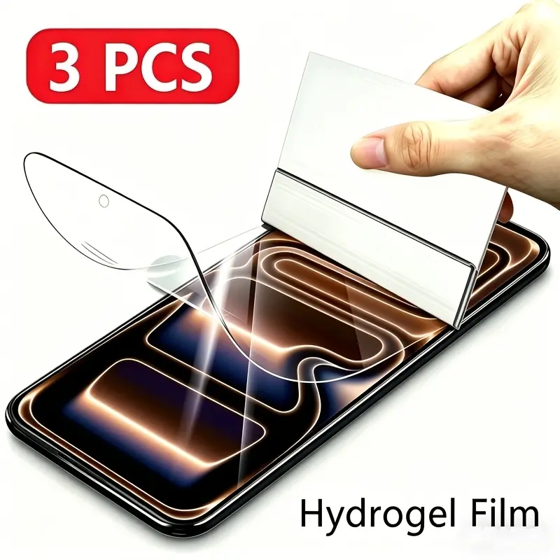 Three-piece hydrogel smartphone screen protector, suitable for iPhone 17/17 Pro/17 Pro Max/17e/iPhone Air, soft screen protection, compatible with fingerprint recognition, scratch-resistant and fingerprint-proof, full-screen coverage