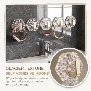 2026 Home Decor Storage Accessory 10 PCS Glacier Crystal No Drill Adhesive Wall Hooks, Waterproof Heavy Duty Sticky Towel Key Hooks, Luxury Bathroom Kitchen Storage Hanger for Renters Women, Trendy Home Organization Decor Accessories-YY0