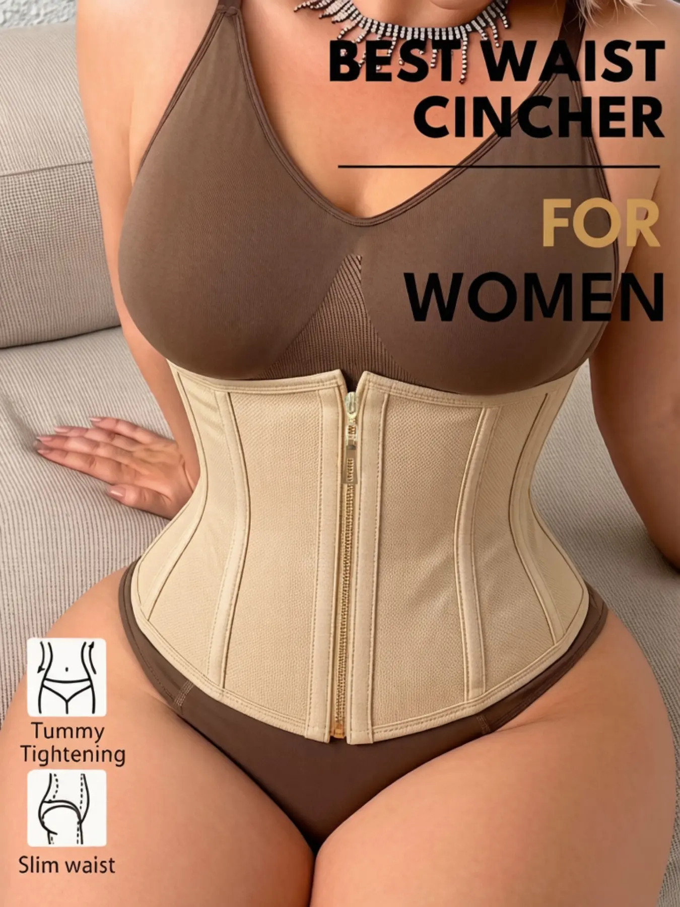 1 Count Women's Elegant Solid Color High Waist Trainer, Fajas, Powerful Tummy Control Shapewear Belts, Front Zipper And Inner Adjustable Hook And Eye Double Closure Design Shapewear Waist Cincher, Suitable For Casual Outings, Travel Vacation, Sports