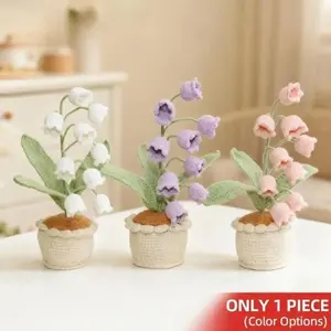 Handmade Crochet Lily of the Valley, 2026 Mini Knitted Eternal Artificial Potted Decorative Ornament, Boho Romantic Home Desktop Decor, Unique Mother's Day Gift for Women