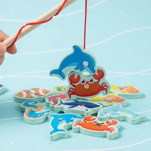 Kids Wooden Magnetic Fishing Toy Set, Interactive Ocean Fish Game, Hand-Eye Coordination & Patience Development, Ideal Christmas Gift