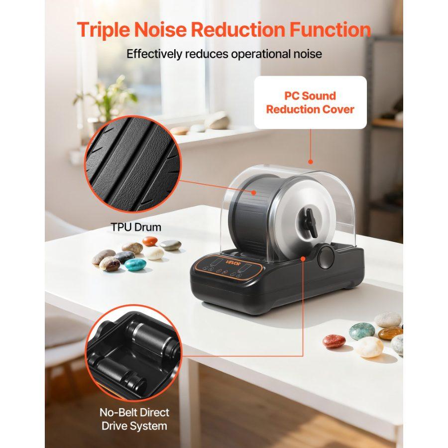 VEVOR Rock Tumbler, 3 lb Rock Polishing Machine, Rocks Tumbling Kit with 4-Speed Adjustment, 1-9 Day Timer, PC Sound Reduction Cover TPU Drum, Direct Drive Motor Rocks Polishing, Quiet Operation