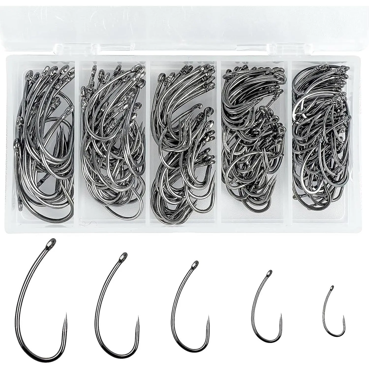 Barbless Fishing Hooks Kit, 200 count Carp Fishing Hooks  Shank Fly Tying Hooks Small Sizes Barbless Live  Circle Hooks for Carp Hair  Fishing Tackle Saltwater Freshwater