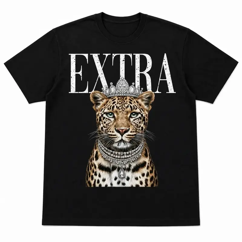 Women's Leopard Queen Crowned Cheetah Print Short-Sleeve T-Shirt, Casual Round Neck Women's Clothes for Daily Wear women