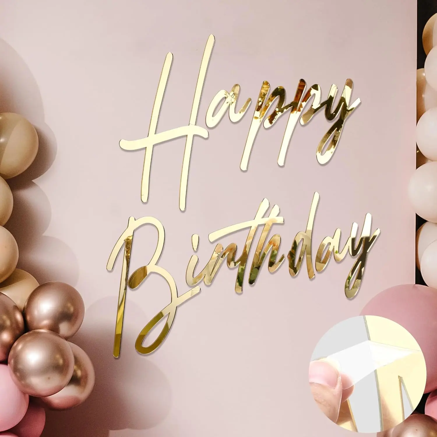 Yousoontic Happy Birthday Sign for Backdrop Large Happy Birthday Sticker Letter Acrylic Mirror Decal for Balloon Arch Wall Kpop Party, Peel Off Acrylic Film(23 x 20 Inches,Classic,Gold)