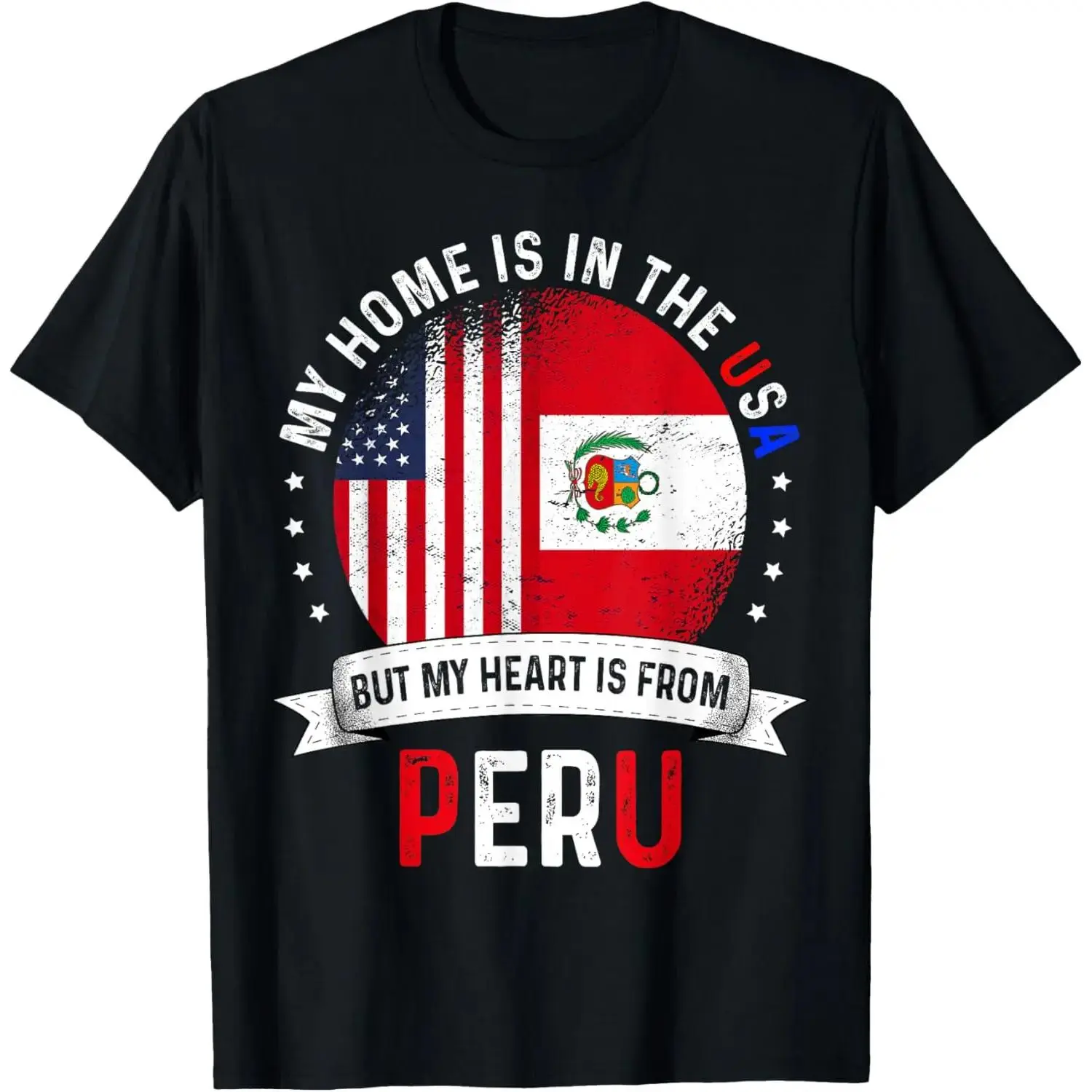 Peruvian American Patriot Heart is from Peru Flag T-Shirt Menswear Top,retro,unisex,graphic,tee casual crewneck,,cotton,funny,comfortable