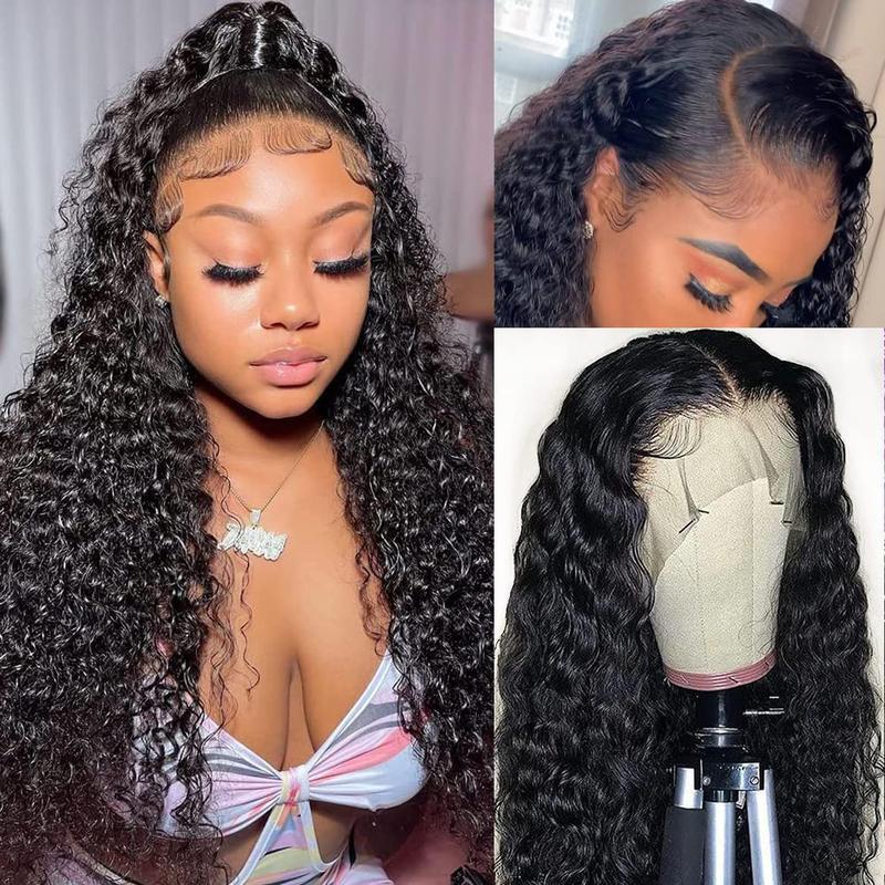 Bling Hair Clearance Sale 13x4 13x6 HD Transparent Lace Wig Deep Wave Brazilian Human Hair Lace Frontal Wig for Women Curly Pre Plucked 30 32 Inches 180% Natural Hairline Valentine’s Day