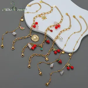 Nextvance Summer Fashion Gold Plated Bracelets For Women Red Strawberry Cherry Watermelon Charms Stainless Steel Jewelry Gifts