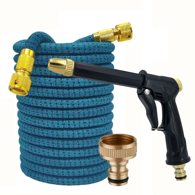 Expandable Magic Garden Hose High Pressure Water Spray Gun, Flexible Retractable Water Pipe with Brass Connector for Car Washing Yard Watering Cleaning