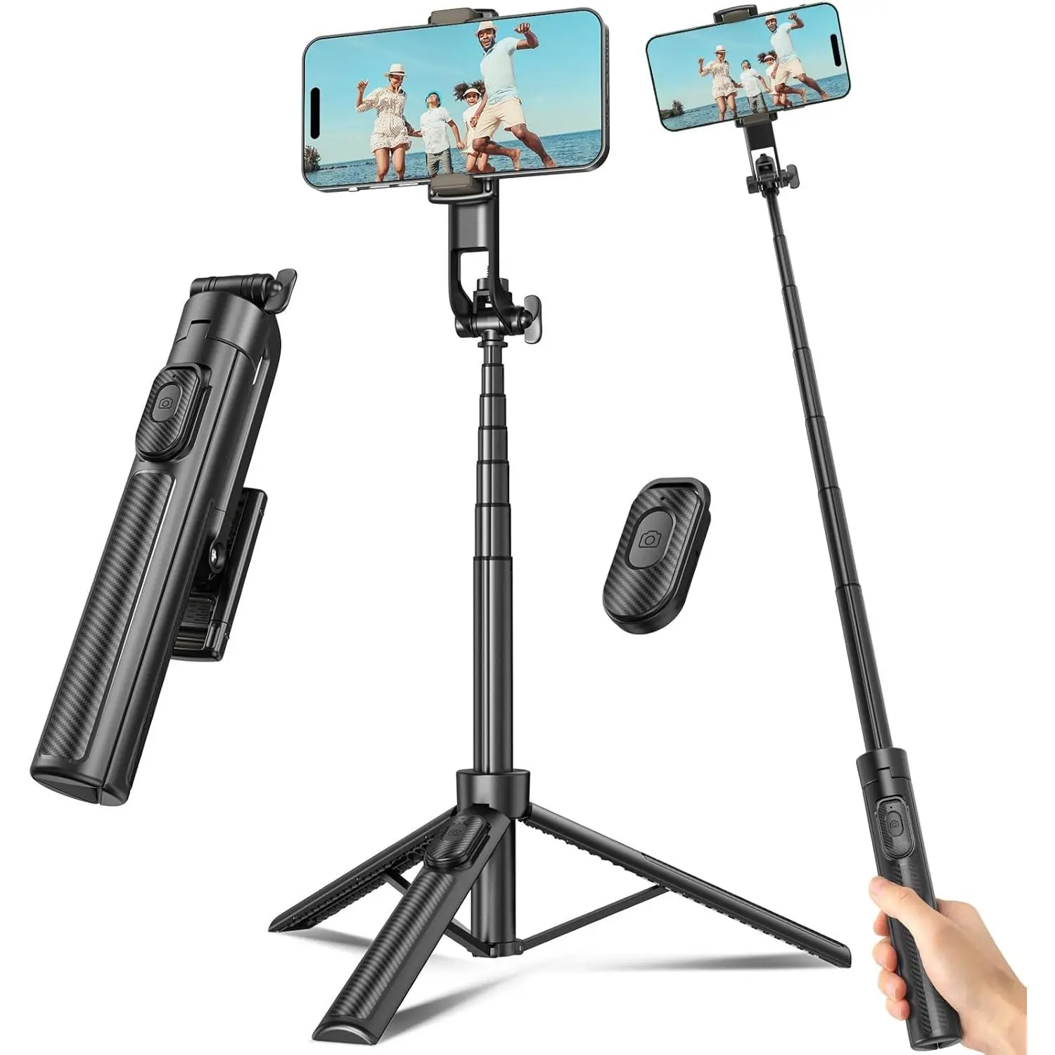 50-Inch 360° Extendable Adjustable Selfie Stick Tripod with Remote Control, Smartphone Holder, Compact Tripod Phone Mounts, Includes Stand for iPhone Videography, Mobile Accessories
