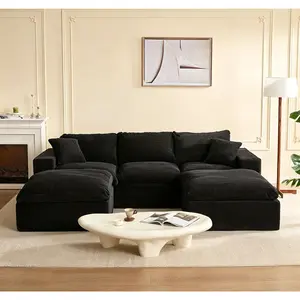 AFUSON 106.3" 3-Seater U Shaped Sofa with Extra Cushions Added Boneless Sectional Couches for Living Room Cozy Comfy Loveseat Cloud Couch Modular Sectional Sofa Convertible Sofas Bed Deep Seat Sofa Corduroy Fabric