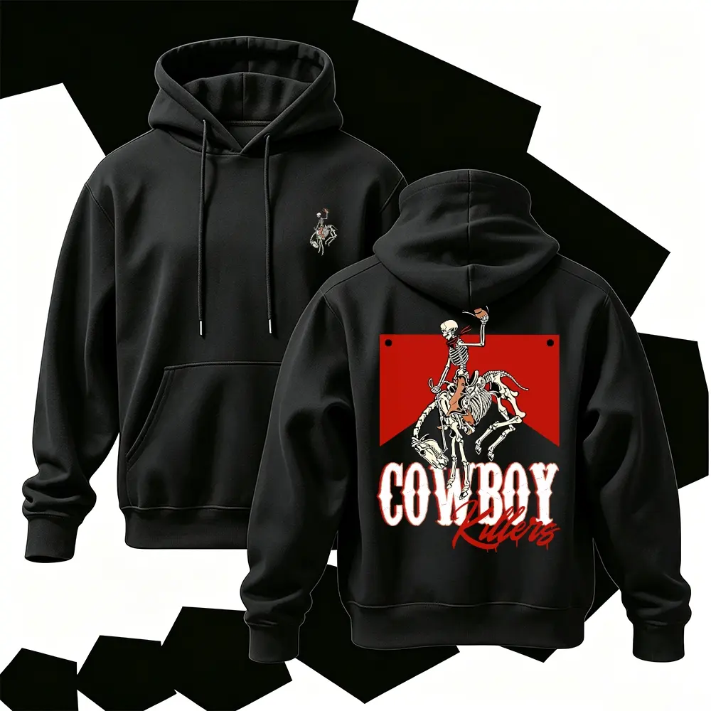 Unisex Western Skeleton Cowboy Graphic Hoodie for Men Women, Retro Rodeo Rider Pullover Sweatshirt, Soft Comfortable Hooded Top, Regular Fit Casual Streetwear Hoodie for Everyday Wear