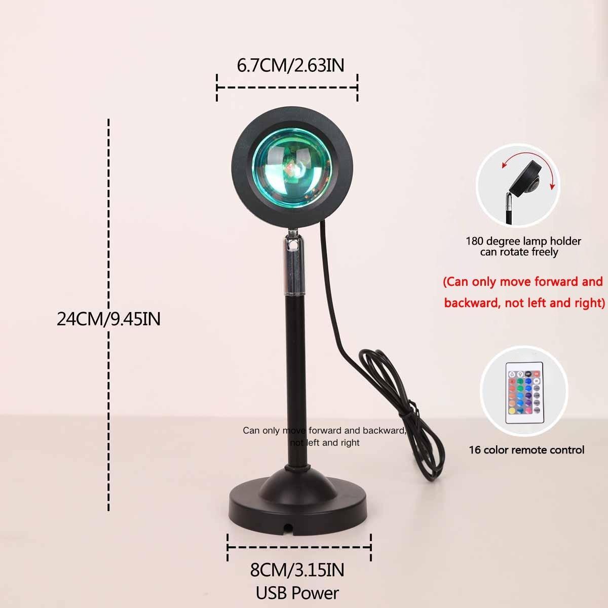 Sunset Projector Night Light, RGB Color Changing LED Night Light with Remote Control, USB Powered Decorative Sunset Ambient Lamp for Bedroom, Adjustable Atmosphere Light