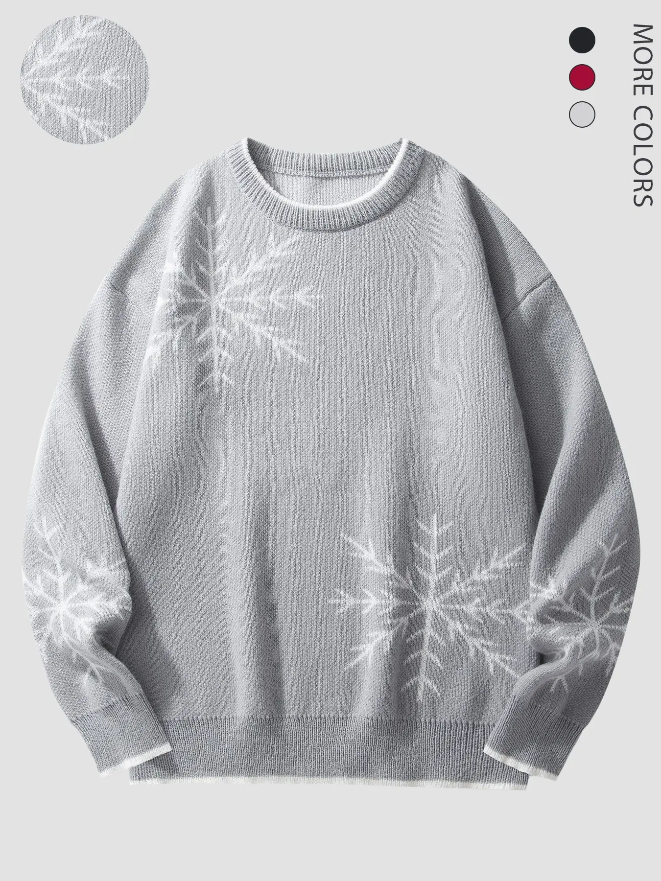 Unisex Round Neck Knit Sweater, Snowflake Embroidery Christmas Pullover, Soft Warm Winter Long Sleeve, 3 Colors Available