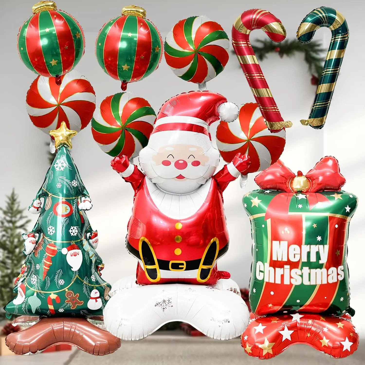 Christmas Balloon Set with Santa, Tree,  & Candy Balloons – 11 count Red Green  Foil Balloons for Holiday Party Decorations, Merry Christmas Supplies for ,  & Photo Backdrop