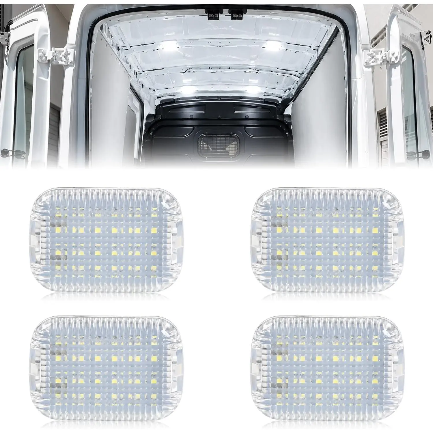 HERCOO 4PC LED Interior Cargo Lights Load Space Area Roof Dome Light Compatible with Ford Transit 150 250 350 HD Van Transit Connect 2014-2024, Cabin Courtesy Cargo Lamps 6000K White