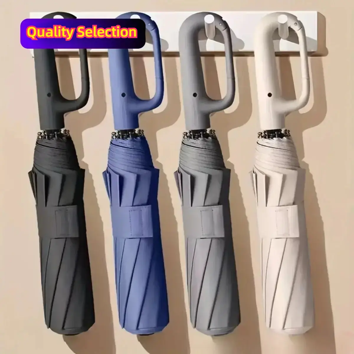 Automatic Reverse-Fold Polyester Fiber Umbrella with Carabiner Hook Handle - Compact, Windproof, UV-Blocking, Sun-Rain Protection, Portable Lightweight Urbane Fashion Accessory Set for Outdoor Commute, Daily Elegance, Urbane Fashion Accessory Sets